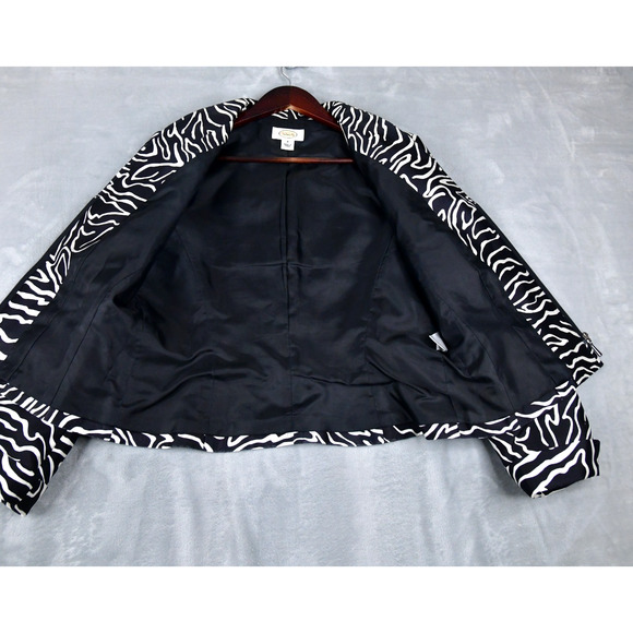 Talbots Blazer Women's 8 Black White 1/2 Zip Jacket Silk Blend Jacket - Picture 3 of 9